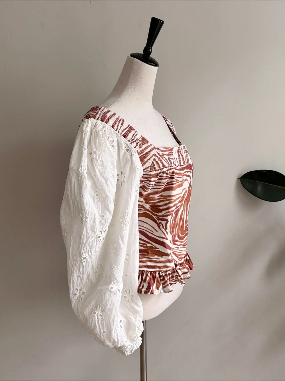 Anthropologie Love The Label Smocked Eyelet Puff Sleeve Blouse L